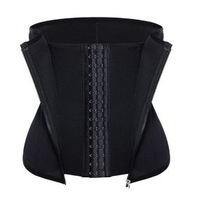 Amazon hot-selling zipper three-breasted belt neoprene corset body burst SWEAT fitness postpartum body girdle (Option: Black-XL)