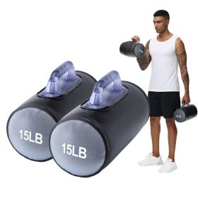 15lb Water Dumbbell Pairs Adjustable Free Weights Portable Travel Gym Fitness Home Yoga Exercise Training Set (Option: 2x15lbs-Black)