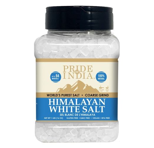 Himalayan White Salt by Pride Of India - 1lb - Rarest & Enriched W/84+ Natural Minerals- Low Sodium- Mineral Rich Nutrition and Enhanced Taste- H